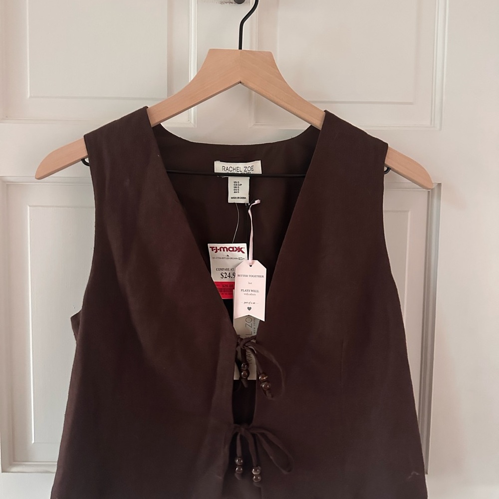 NWT Rachel Zoe Dark Brown Sleeveless Tie-Front Tank